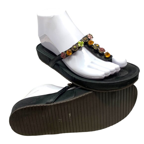 Albano Black Satin Leather Bejeweled Toe Post‎ Sandals - Picture 9 of 11